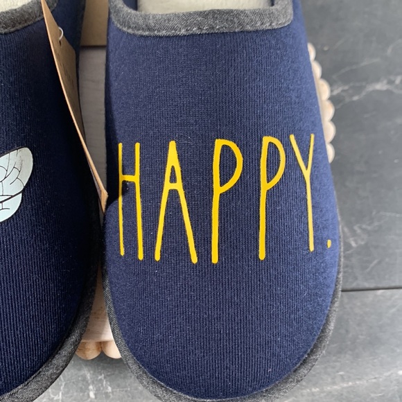 Sealed - NWT Rae Dunn blue HAPPY slippers with soft cushion inside - Picture 2 of 7